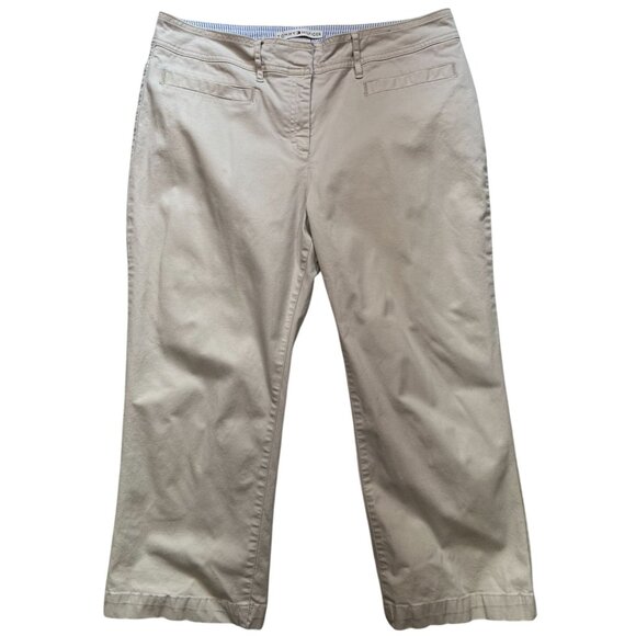 Tommy Hilfiger Women's Cotton Capri Pants Flat Front Size 14 Light Khaki - Picture 1 of 11